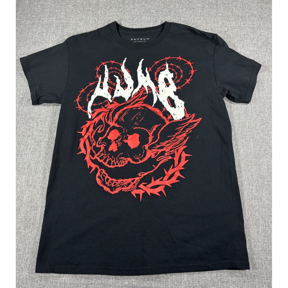 PacSun T-Shirt Numb Graphic Skull Barbed Wire Streetwear Black Cotton Men Medium